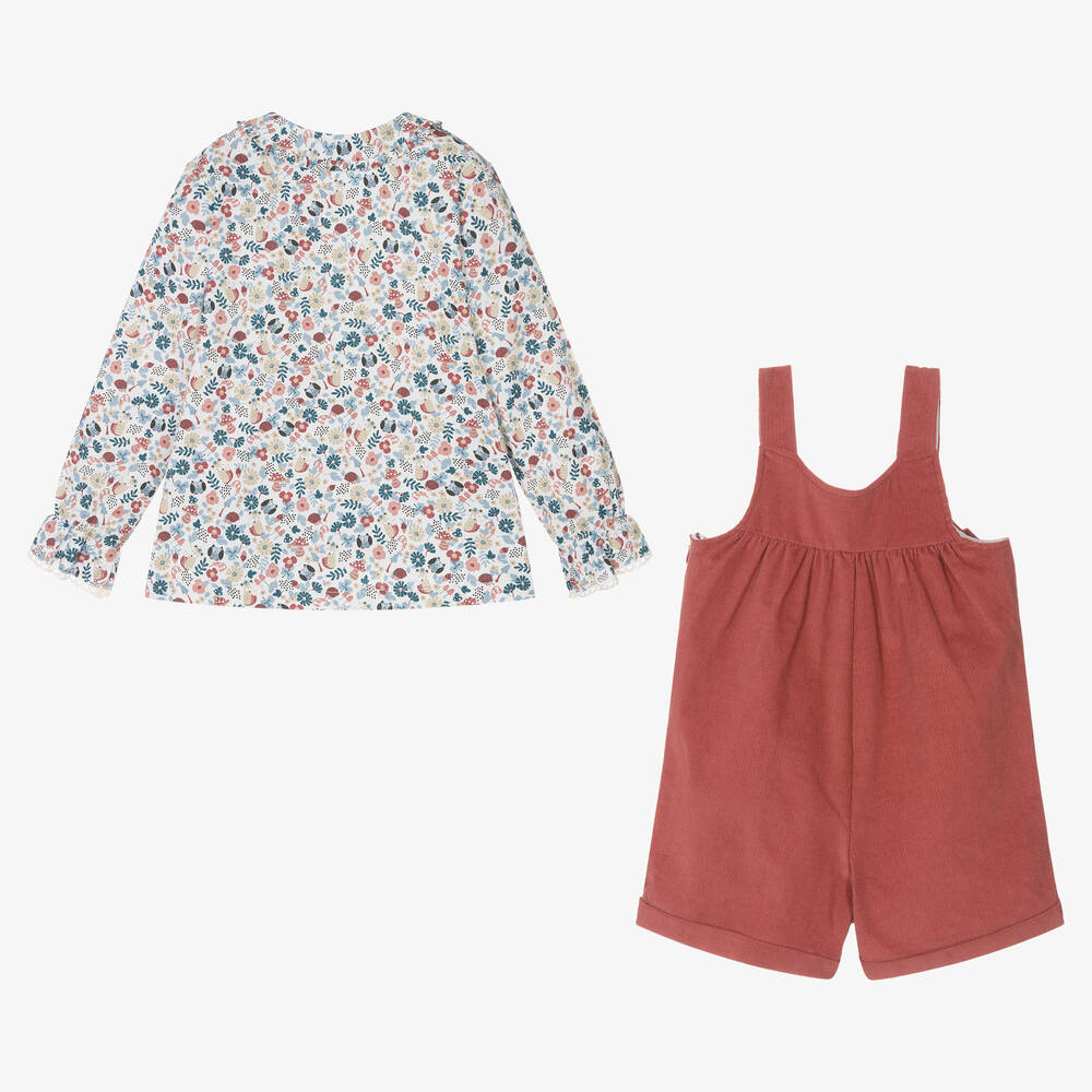Tutto Piccolo-Блузка в цветочек и розовый полукомбинезон | Childrensalon Outlet
