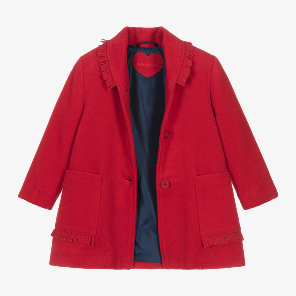 Tutto Piccolo-Girls Scarlet Fringed Overcoat | Childrensalon Outlet