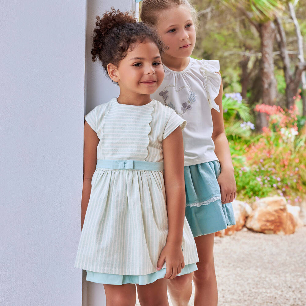 Tutto Piccolo-Girls Shimmery Green Striped Dress | Childrensalon Outlet