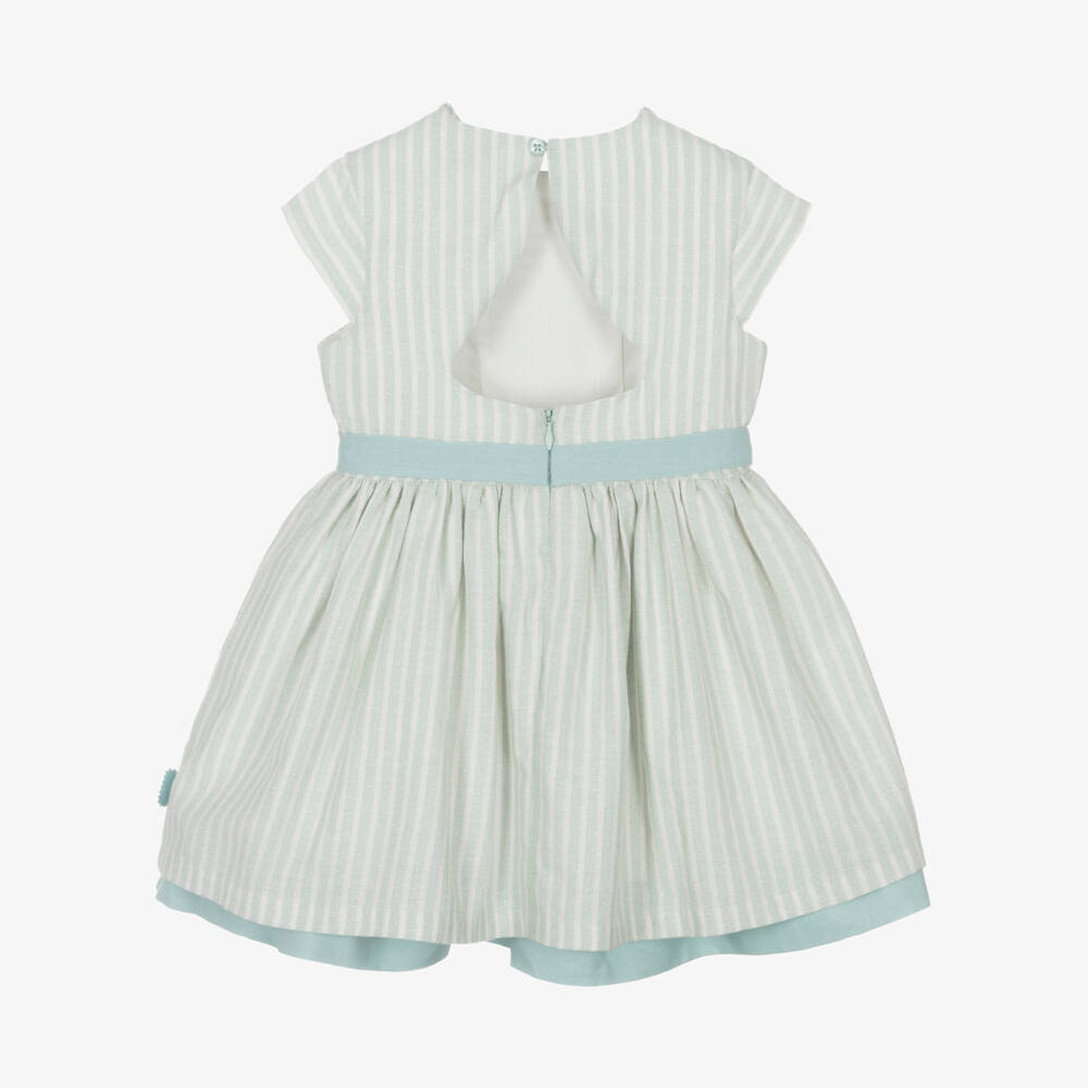 Tutto Piccolo-Girls Shimmery Green Striped Dress | Childrensalon Outlet