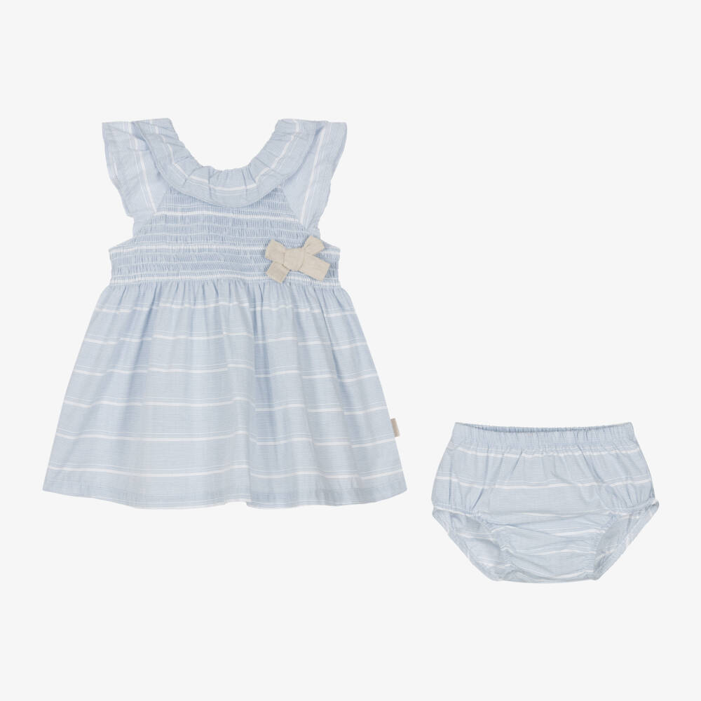 Tutto Piccolo-Girls Soft Blue Stripe Dress | Childrensalon Outlet