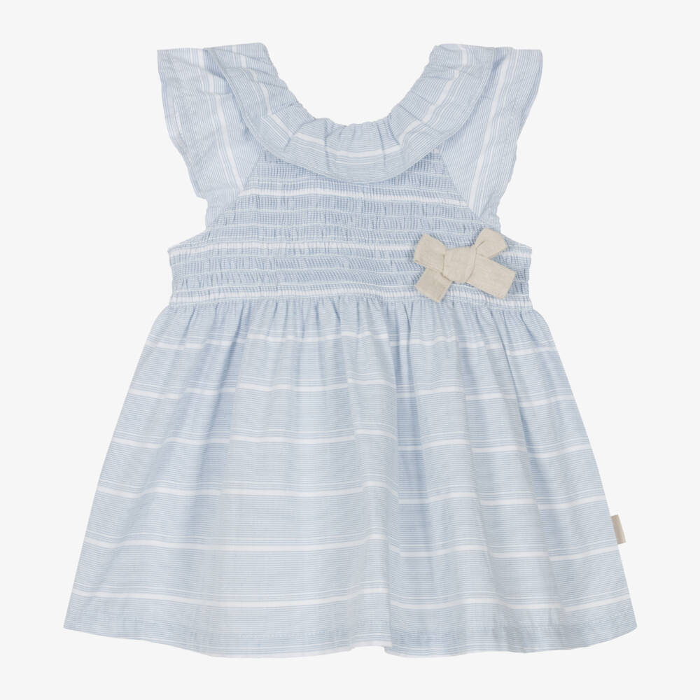 Tutto Piccolo-فستان مخطط ناعم باللون الأزرق للبنات | Childrensalon Outlet