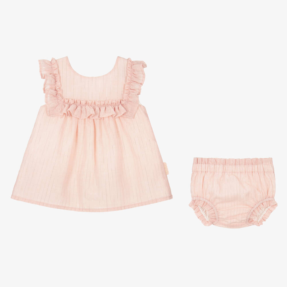 Tutto Piccolo-طقم بناتي وردي لامع بخطوط | Childrensalon Outlet