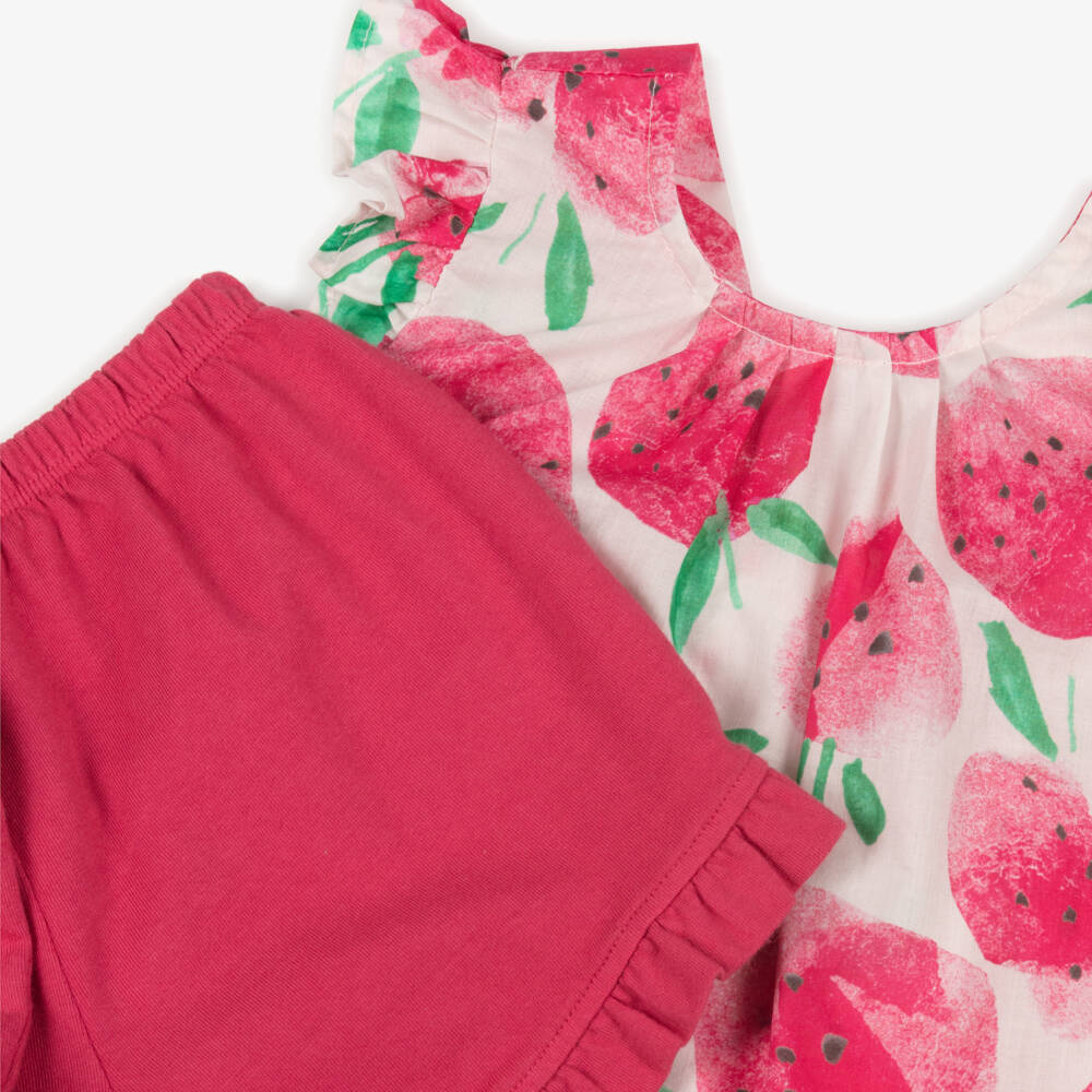 Tutto Piccolo-طقم قطني وردي فراولة للبنات | Childrensalon Outlet