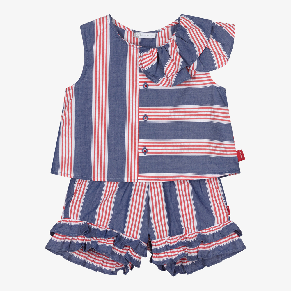 Tutto Piccolo - Girls Striped Cotton Shorts Set | Childrensalon