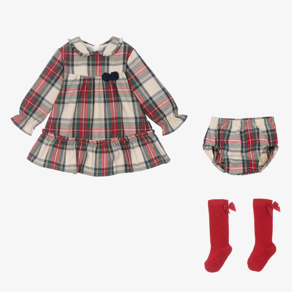 Tutto Piccolo-طقم فستان تارتان لون أحمر للمولودات | Childrensalon Outlet