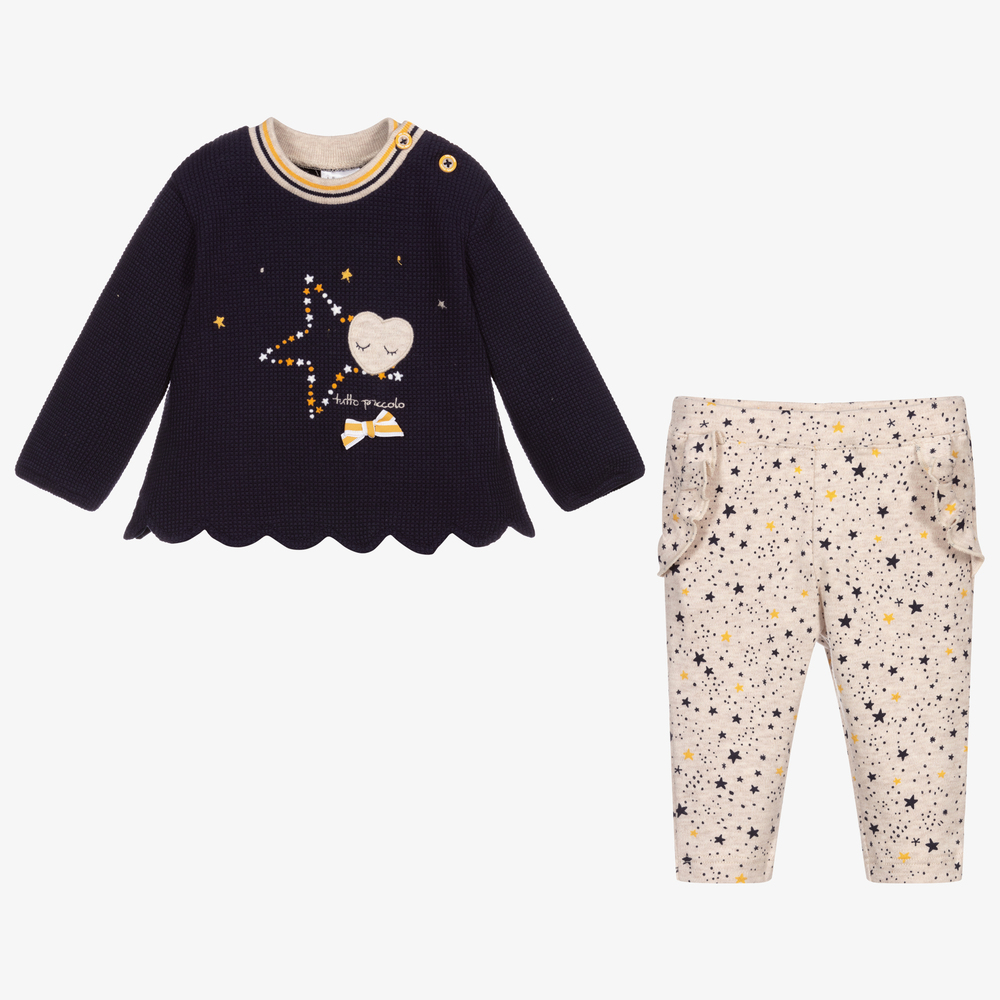 Tutto Piccolo-طقم كنزة وليغنغز قطن جيرسي لون كحلي وبيج | Childrensalon Outlet