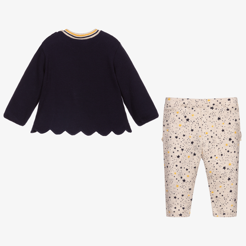 Tutto Piccolo-طقم كنزة وليغنغز قطن جيرسي لون كحلي وبيج | Childrensalon Outlet