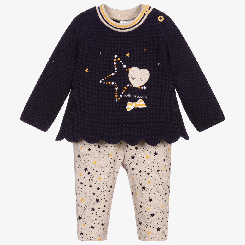 Tutto Piccolo-طقم كنزة وليغنغز قطن جيرسي لون كحلي وبيج | Childrensalon Outlet
