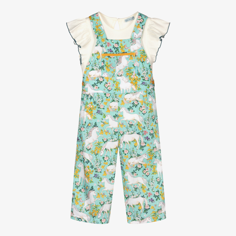 Tutto Piccolo - Girls Unicorn Dungarees Set | Childrensalon