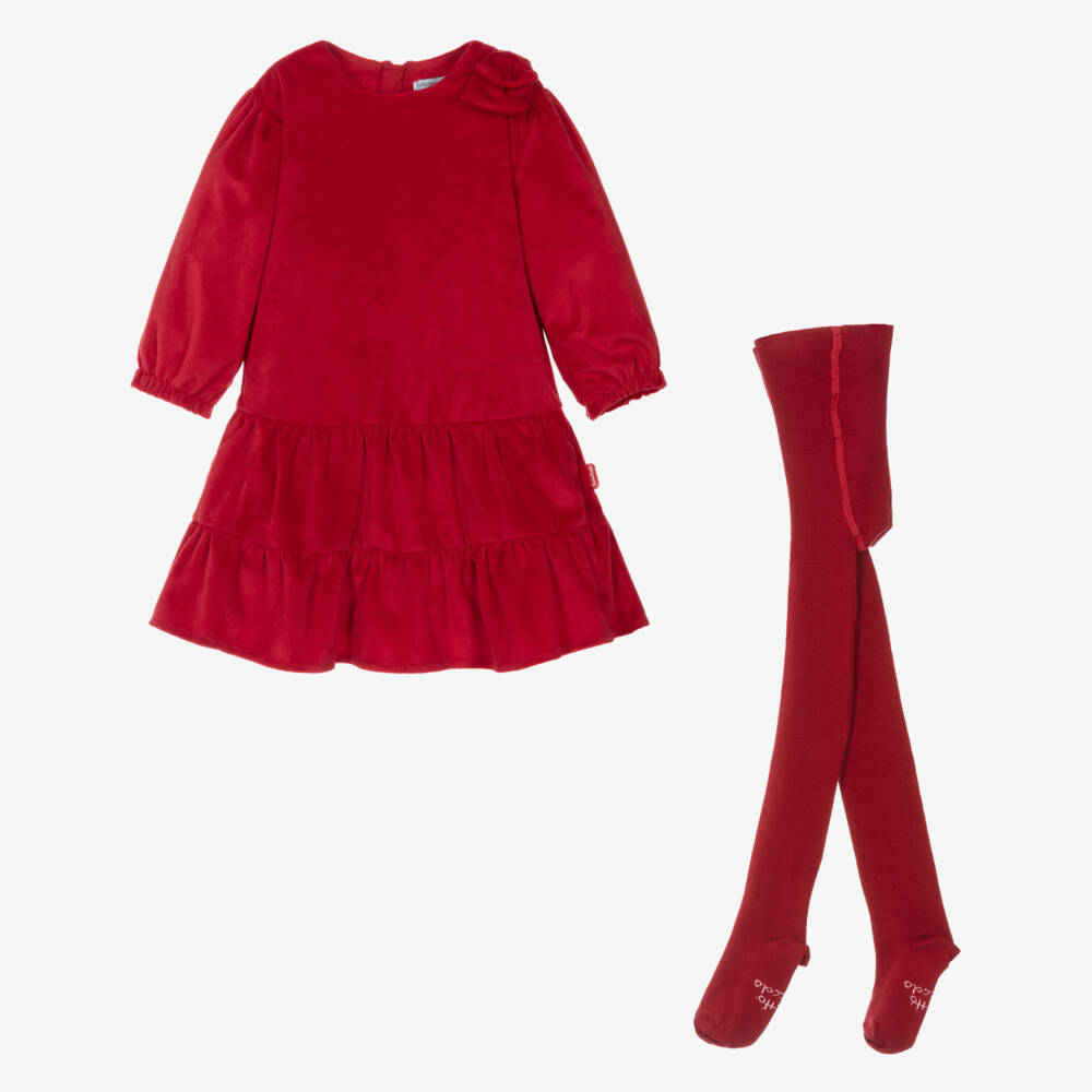 Tutto Piccolo-Костюм из велюра с красным бантом для девочек | Childrensalon Outlet