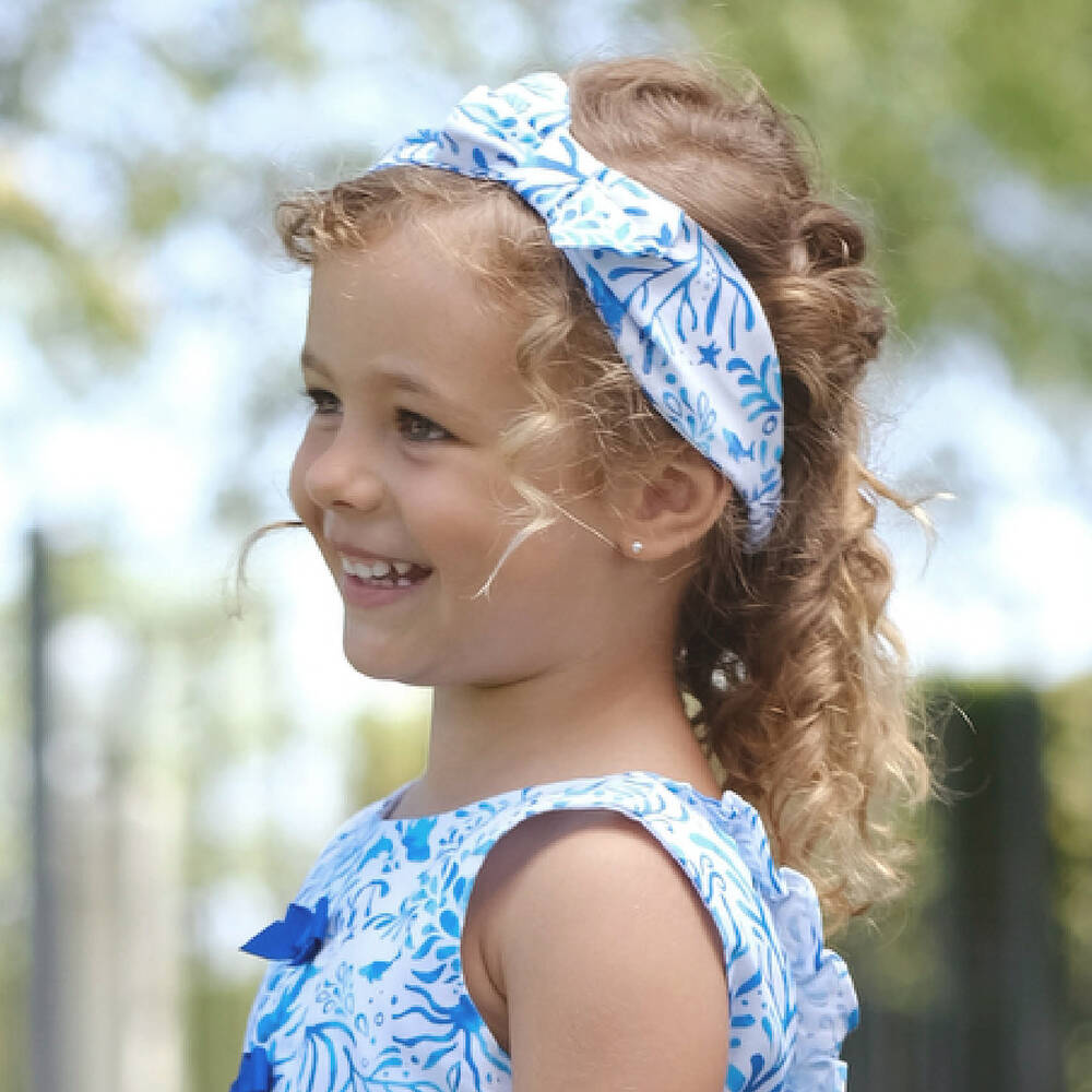 Tutto Piccolo-طوق للرأس قطن لون أبيض وأزرق للبنات | Childrensalon Outlet