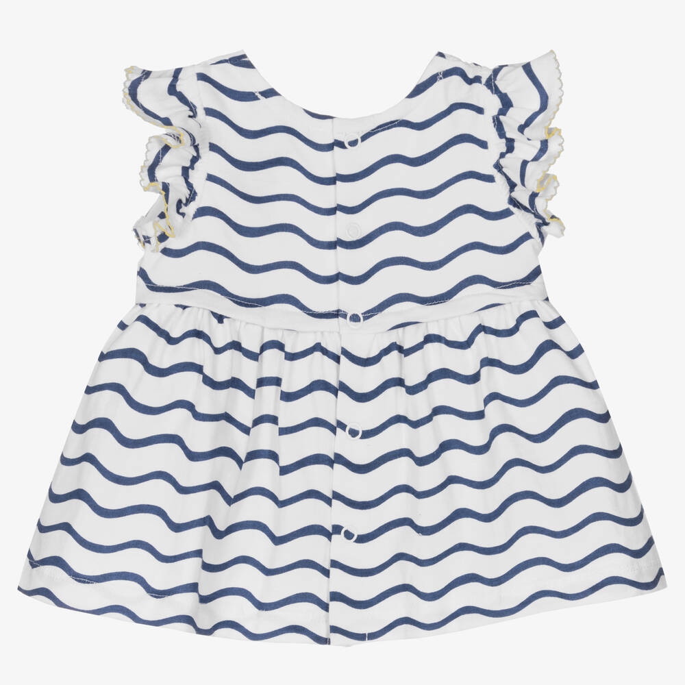 Tutto Piccolo-فستان أطفال بناتي قطن مقلم لون أبيض وكحلي | Childrensalon Outlet