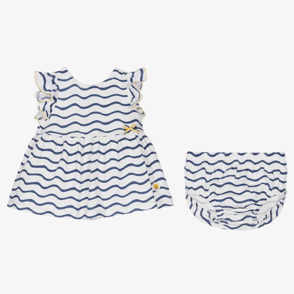 Tutto Piccolo-فستان أطفال بناتي قطن مقلم لون أبيض وكحلي | Childrensalon Outlet