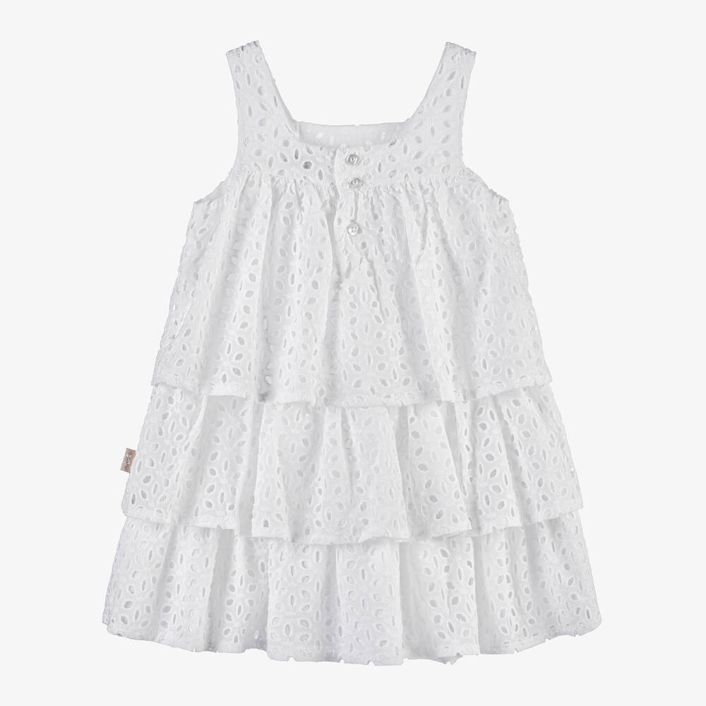 Tutto Piccolo-Girls White Broderie Anglaise Dress | Childrensalon Outlet