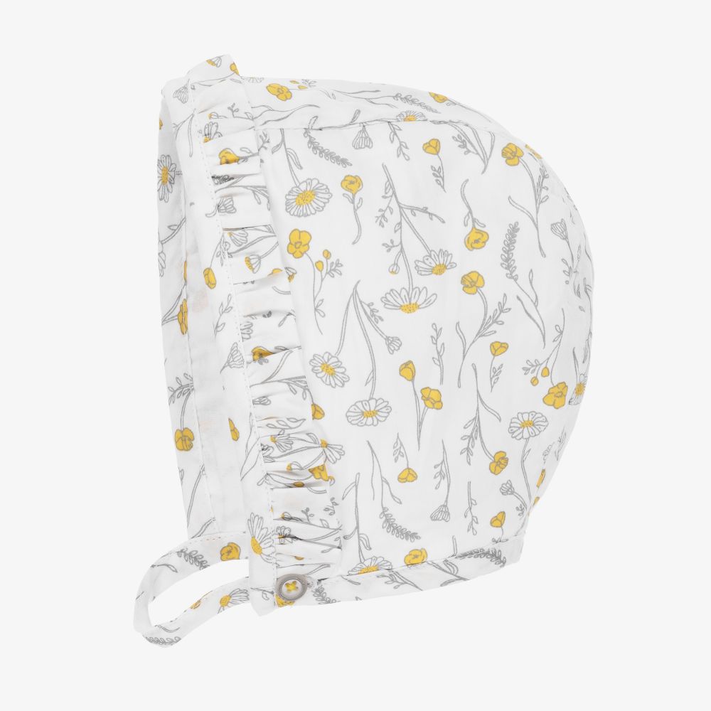 Tutto Piccolo-قبعة بونيه قطن لون أبيض بطبعة ورود للمولودات | Childrensalon Outlet