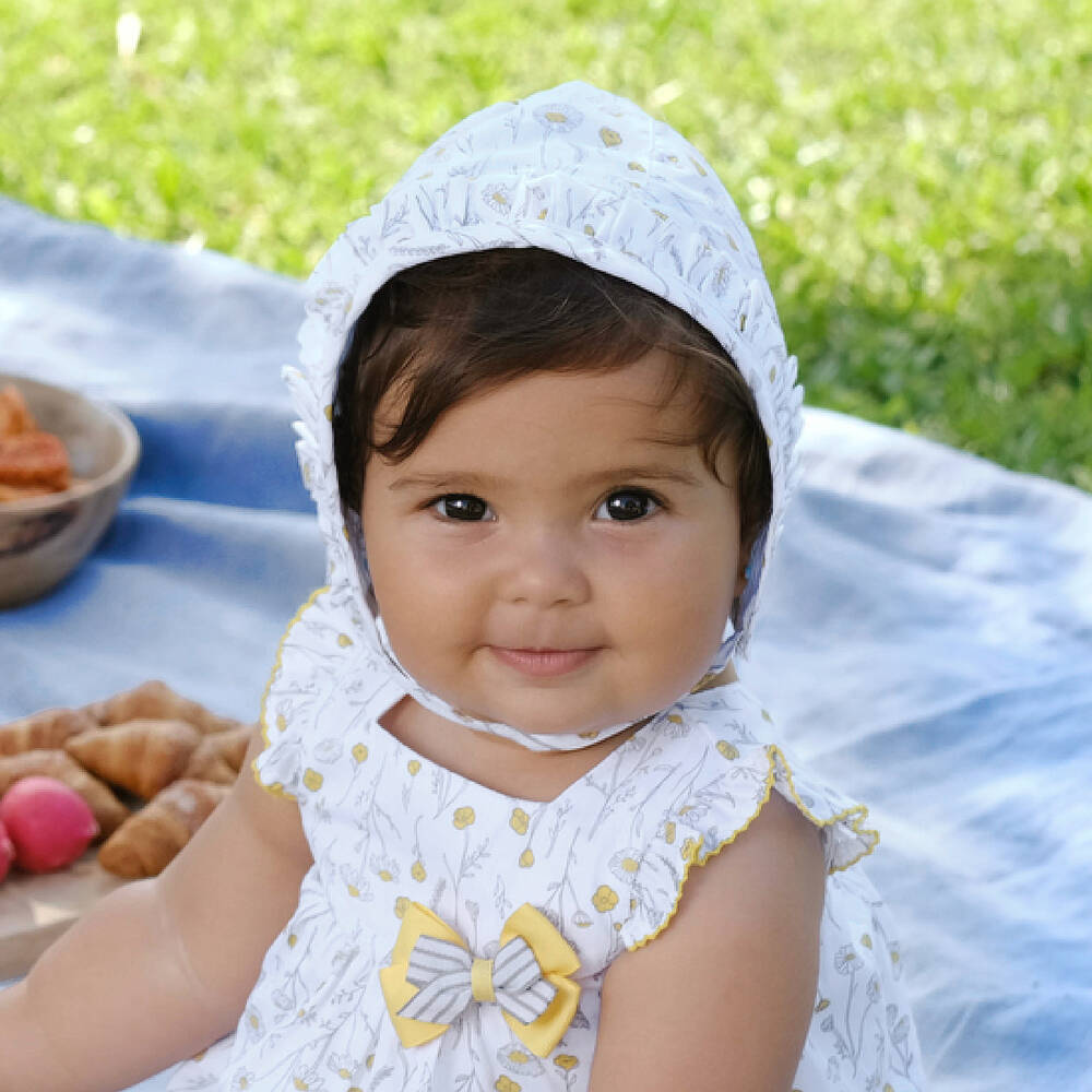 Tutto Piccolo-قبعة بونيه قطن لون أبيض بطبعة ورود للمولودات | Childrensalon Outlet