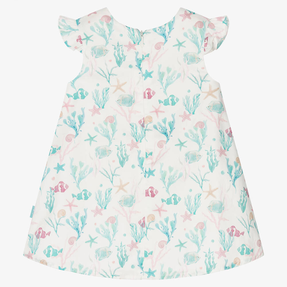 Tutto Piccolo-Бело-зеленое хлопковое платье | Childrensalon Outlet