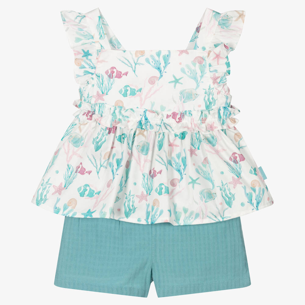 Tutto Piccolo - Baumwoll-Top & Shorts Set weiß/grün | Childrensalon