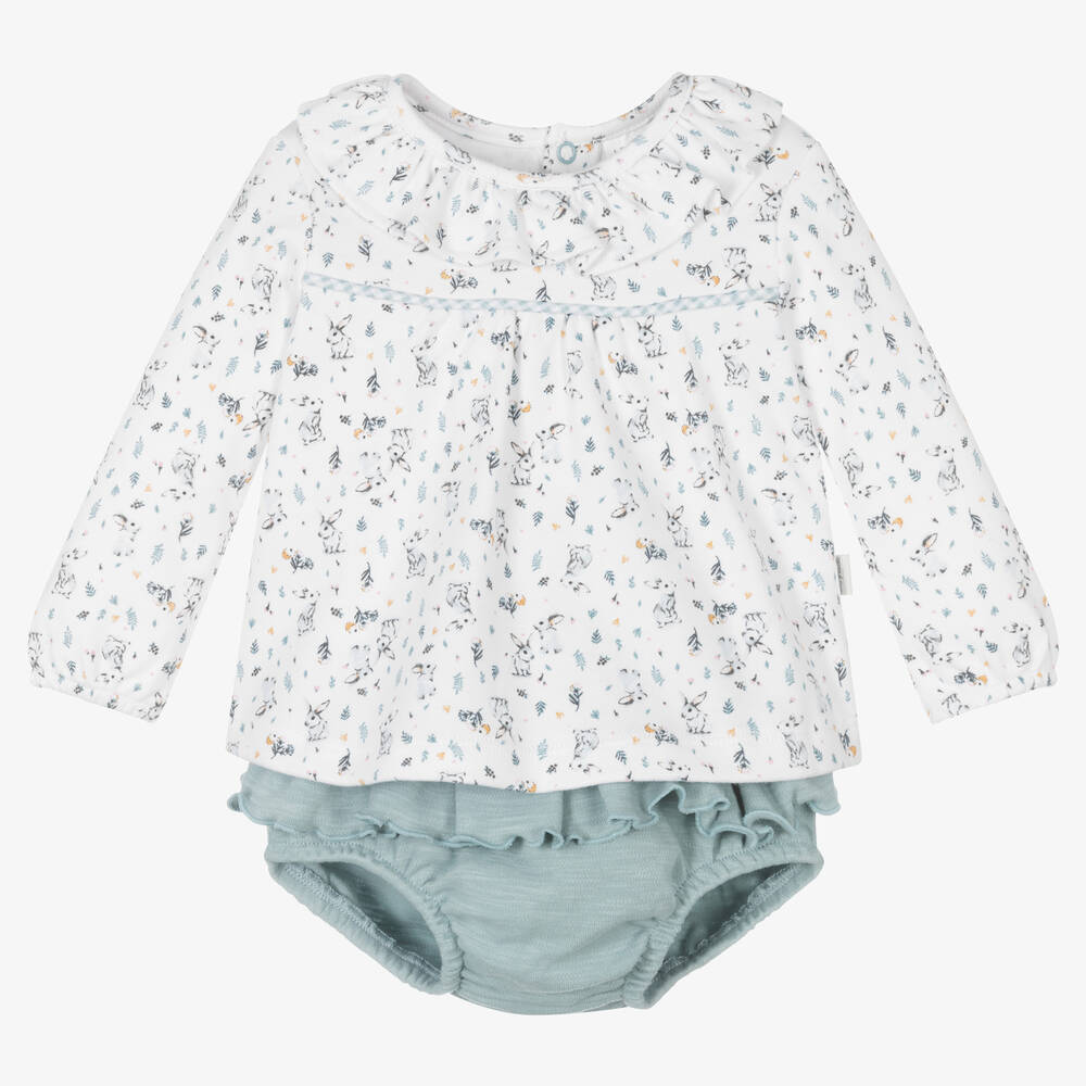 Tutto Piccolo - Girls White & Green Shorts Set | Childrensalon