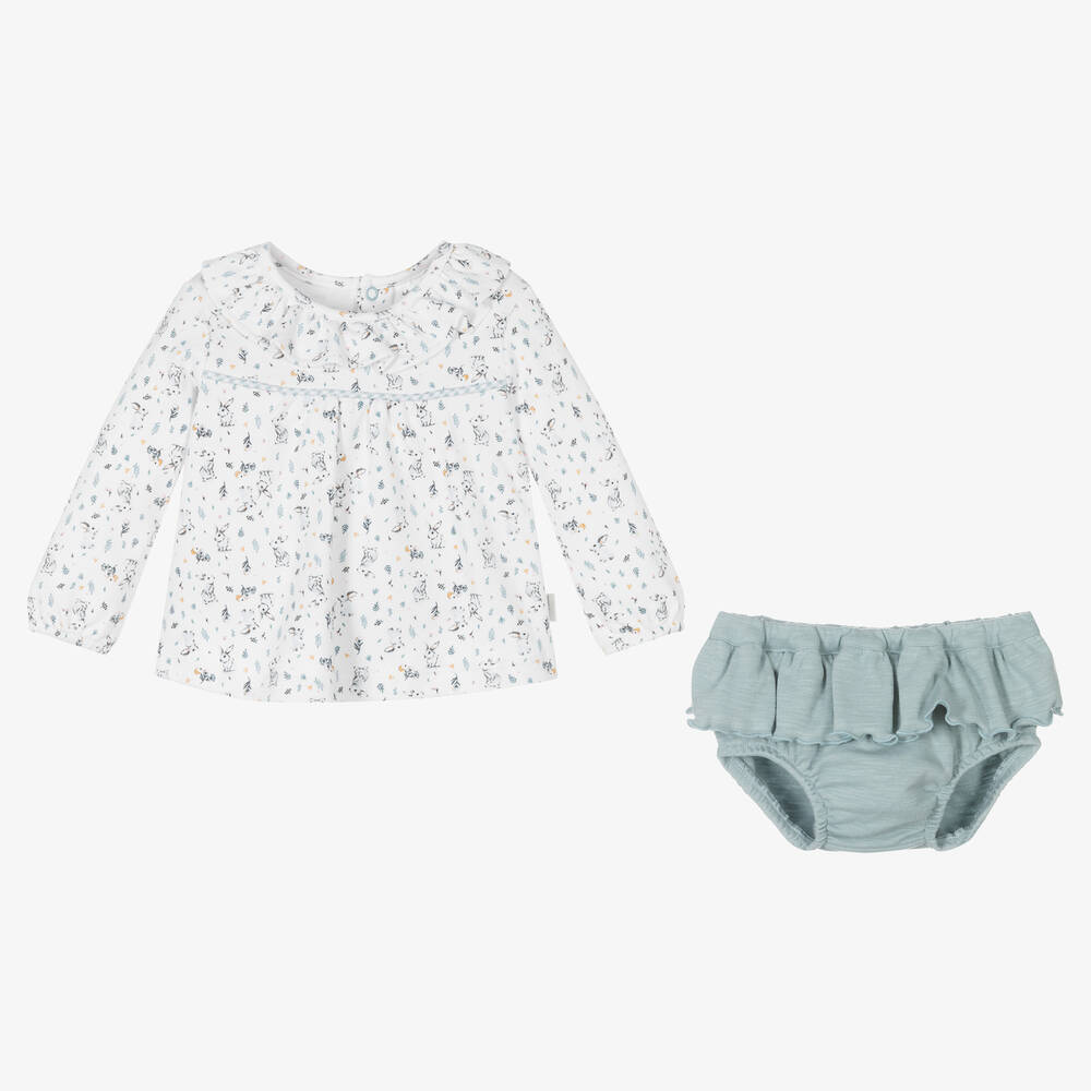 Tutto Piccolo-Girls White & Green Shorts Set | Childrensalon Outlet