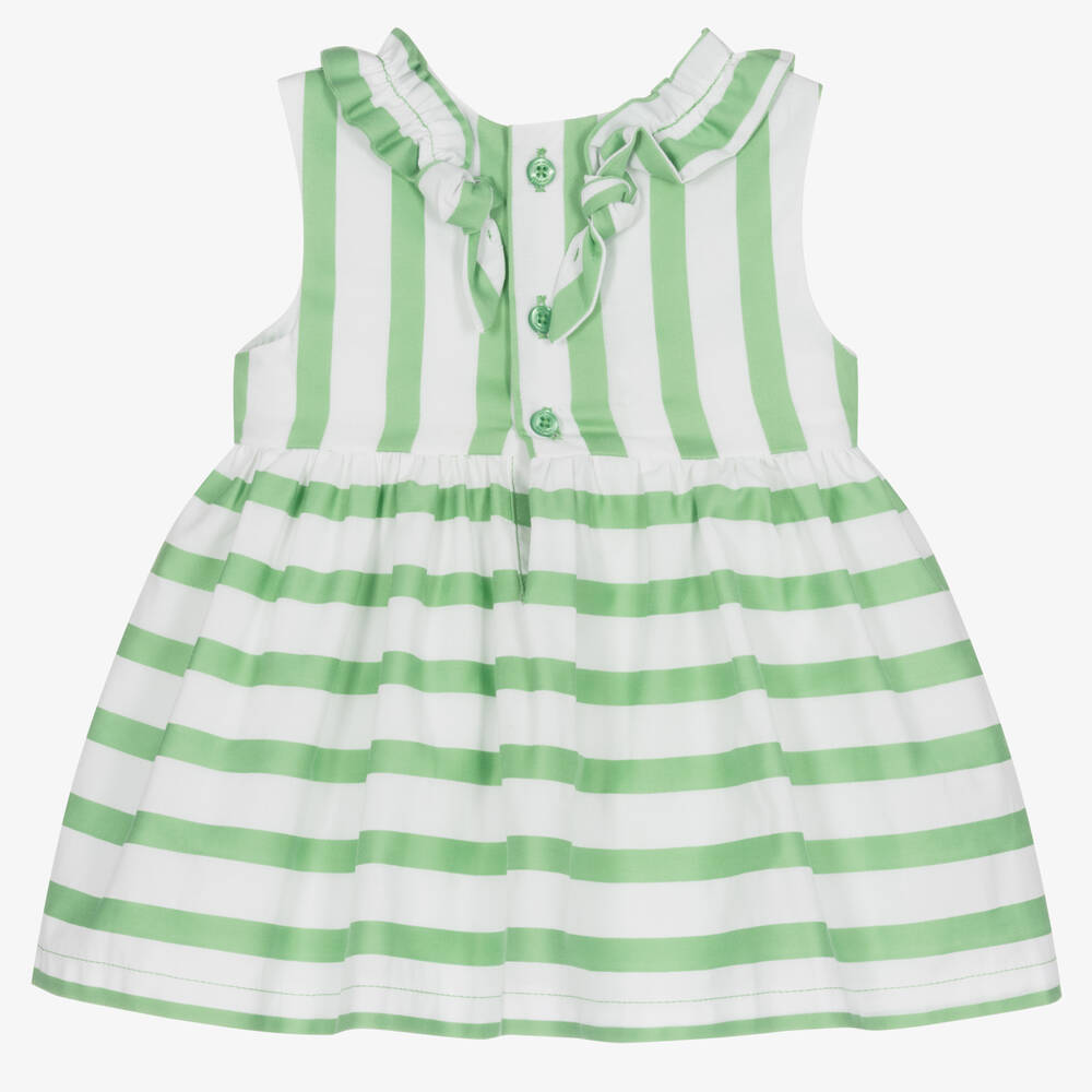 Tutto Piccolo-فستان أطفال بناتي قطن مقلم لون أبيض وأخضر | Childrensalon Outlet