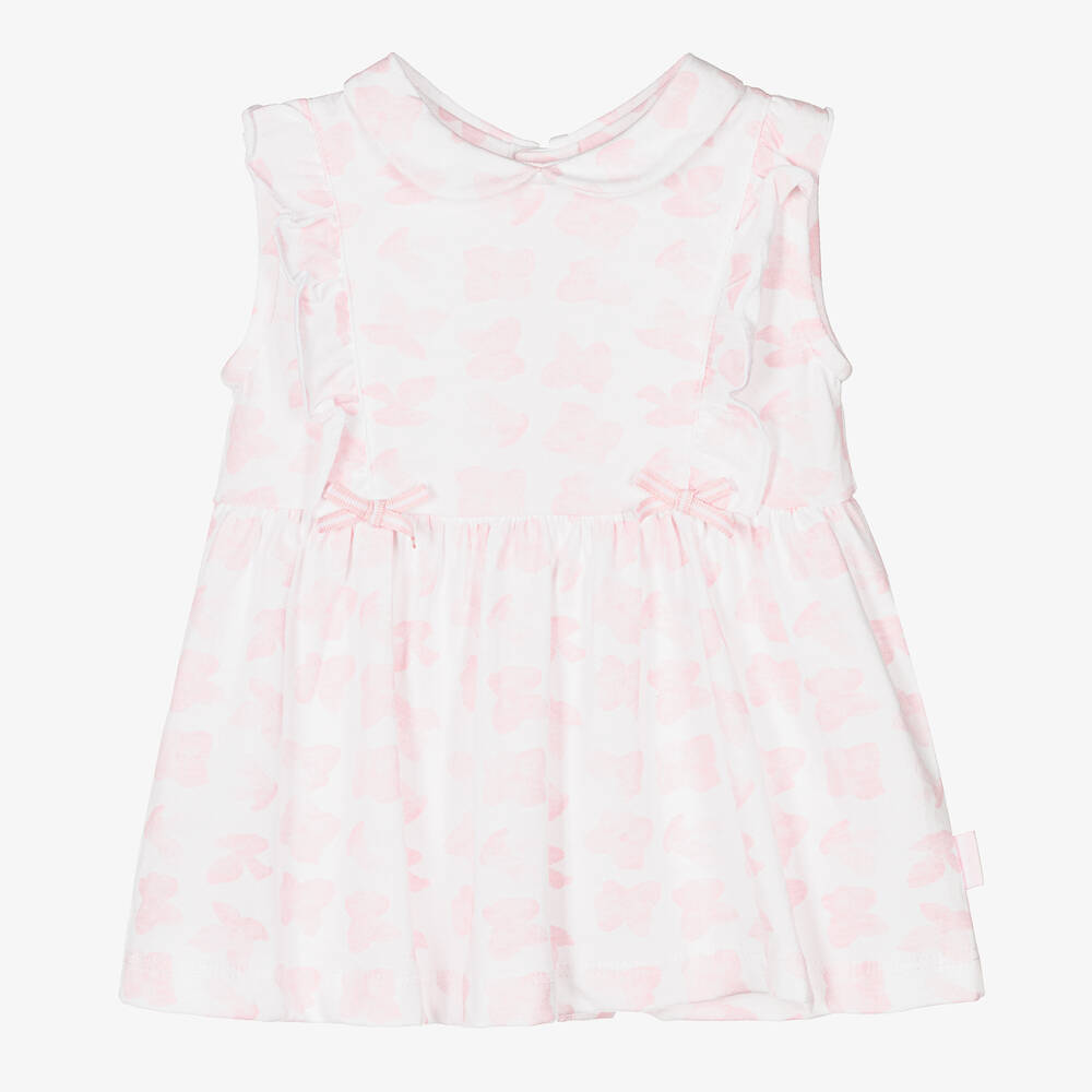 Tutto Piccolo - Baumwoll-Blumenkleid in Weiß & Rosa | Childrensalon