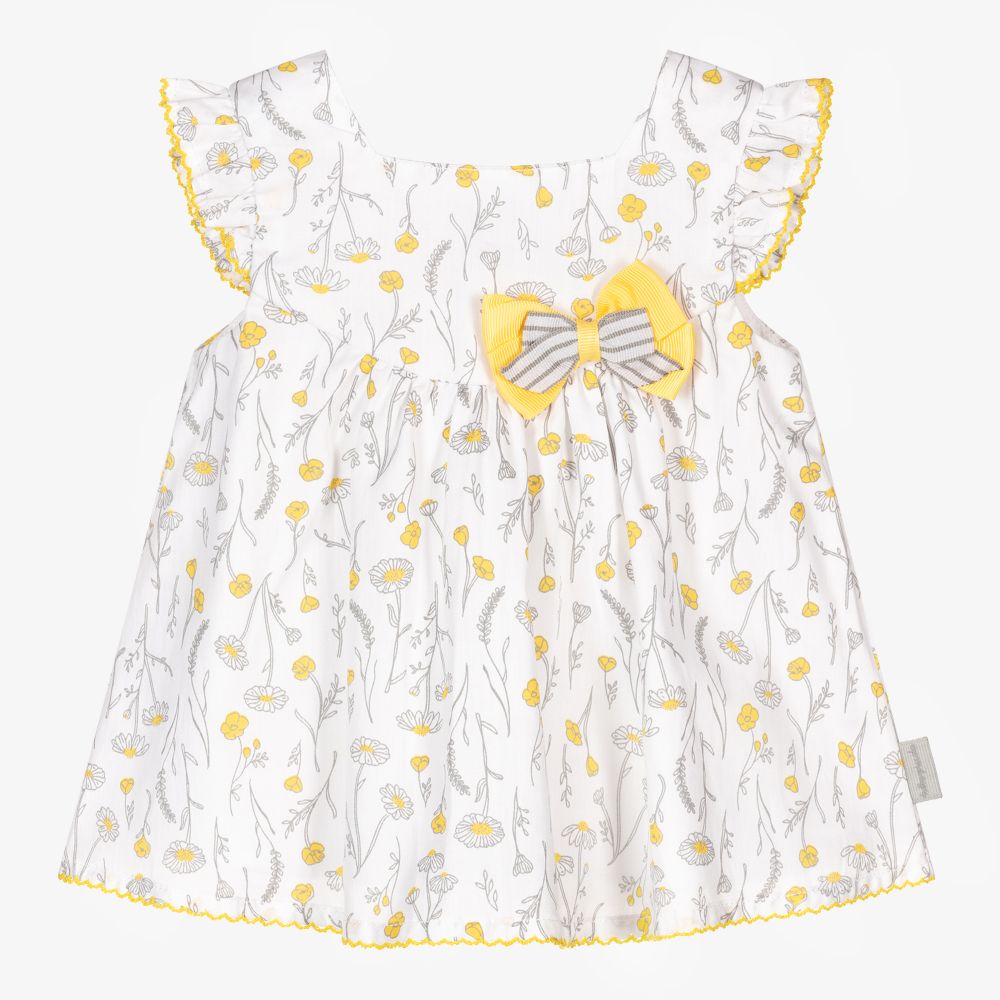 Tutto Piccolo-طقم فستان قطن لون أبيض وأصفر | Childrensalon Outlet