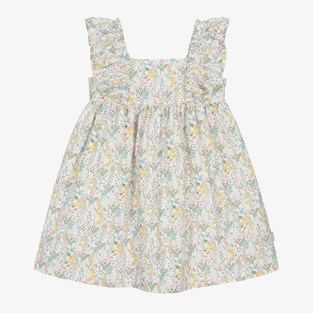 Tutto Piccolo-Girls White & Yellow Floral Cotton Dress | Childrensalon Outlet