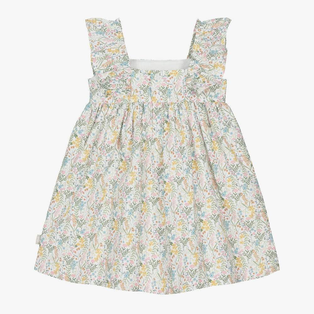 Tutto Piccolo-فستان قطن لون أصفر وأبيض بطبعة ورود | Childrensalon Outlet