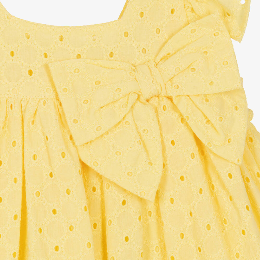 Tutto Piccolo-فستان قطن برودوري لون أصفر مزين بفيونكة | Childrensalon Outlet