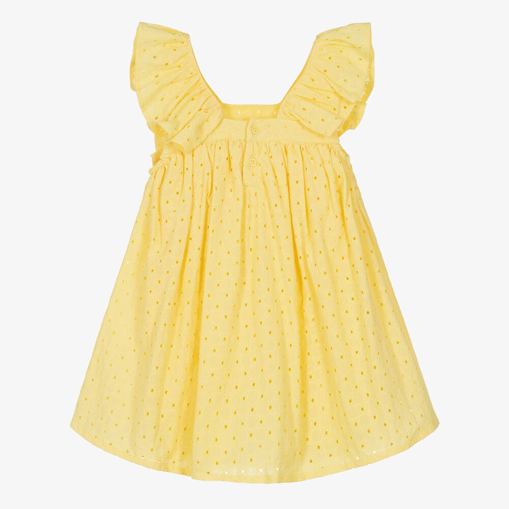 Tutto Piccolo-فستان قطن برودوري لون أصفر مزين بفيونكة | Childrensalon Outlet