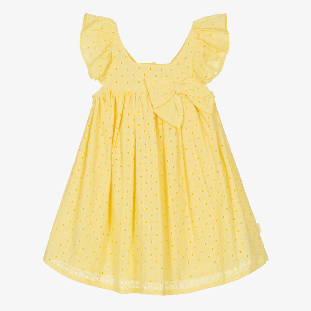 Tutto Piccolo-Girls Yellow Broderie Anglaise Cotton Dress | Childrensalon Outlet