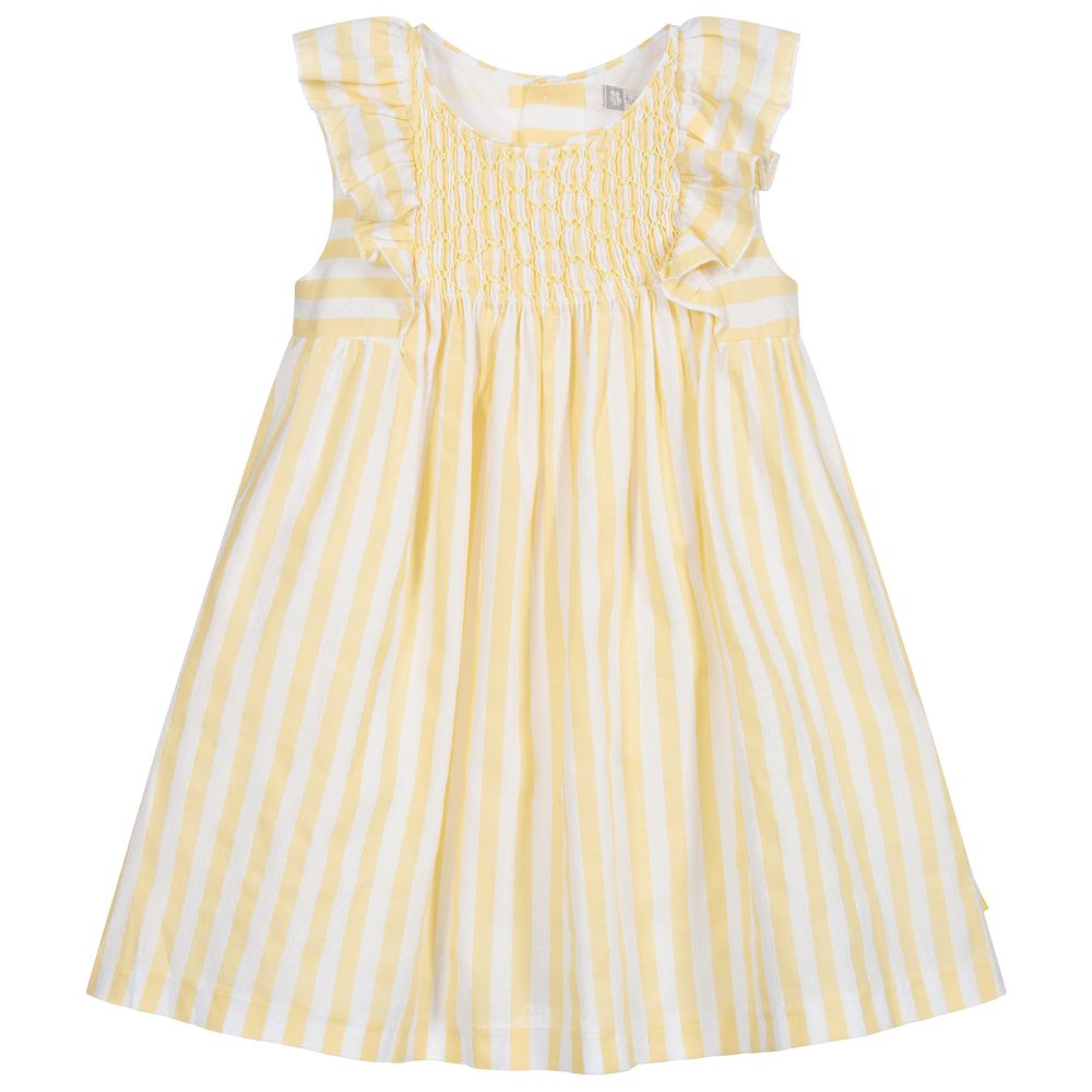 Tutto Piccolo - Girls Yellow Striped Dress  | Childrensalon