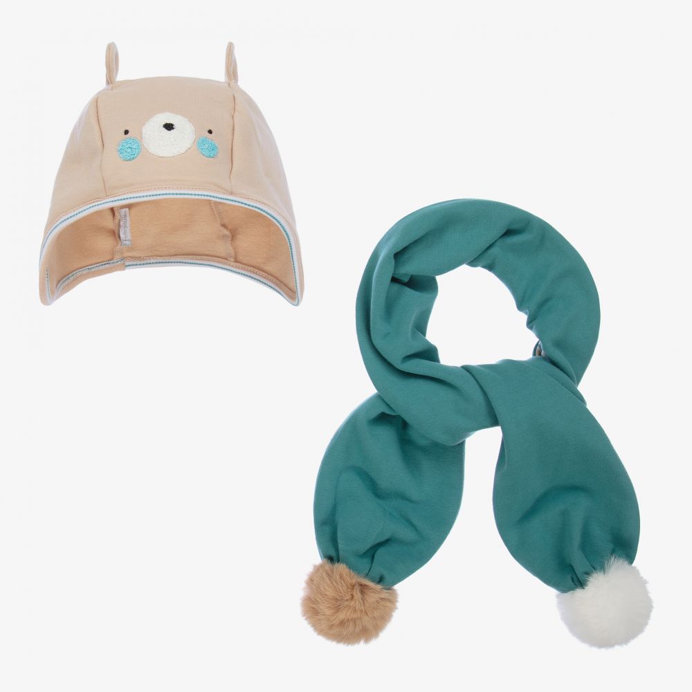 Tutto Piccolo - Ensemble chapeau vert et beige en coton | Childrensalon