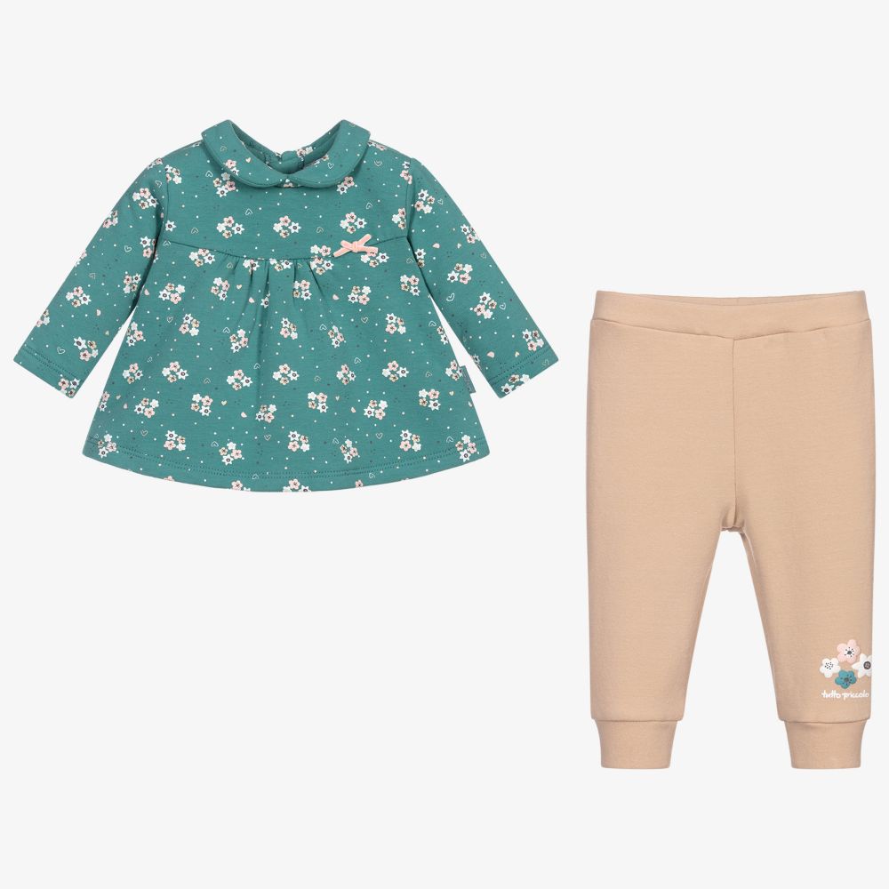 Tutto Piccolo-Зеленый топ с бежевыми брюками | Childrensalon Outlet