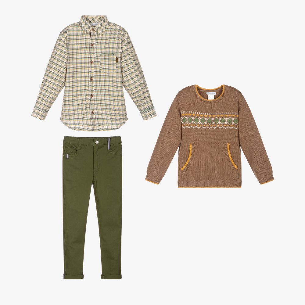 Tutto Piccolo-Зелено-коричневый комплект с брюками | Childrensalon Outlet