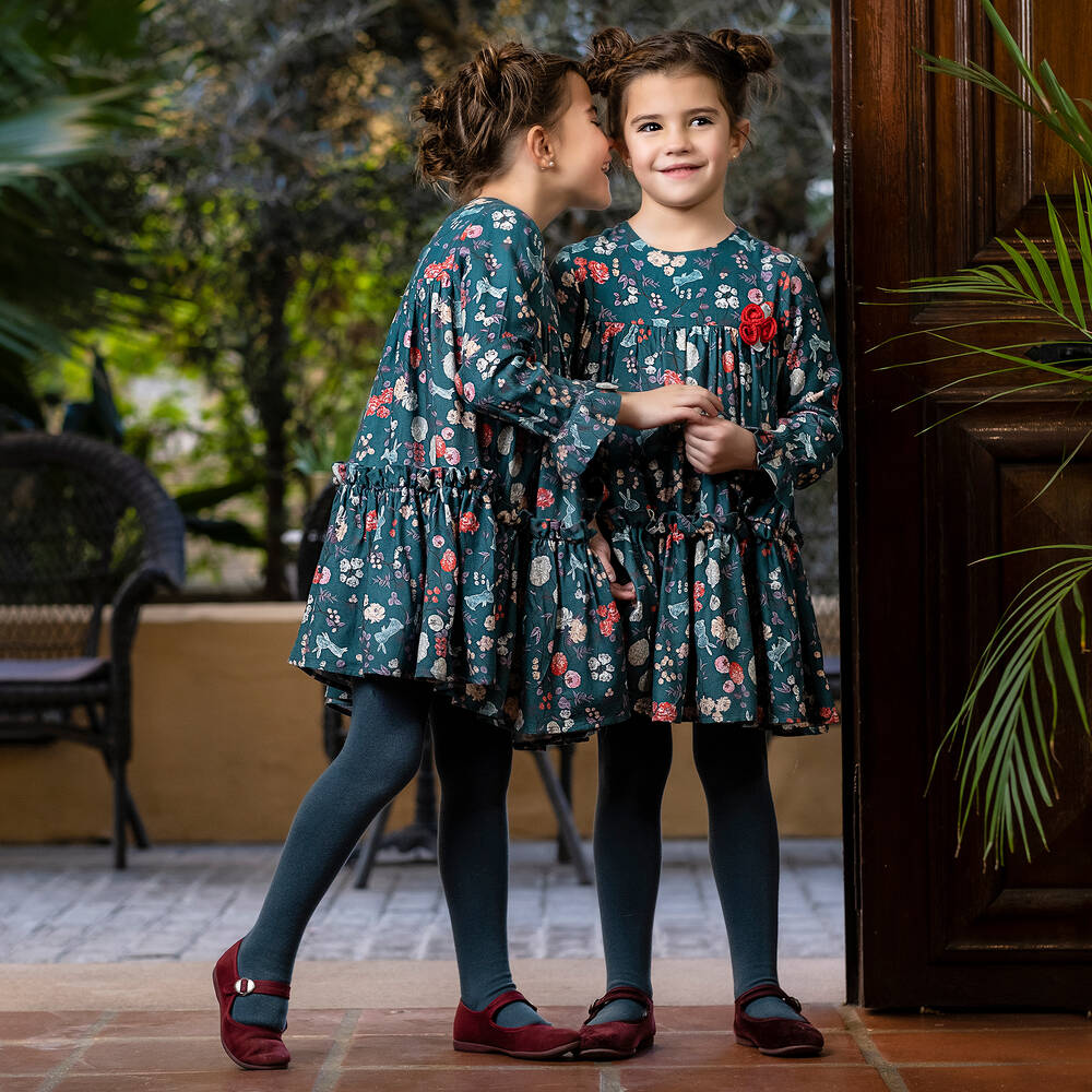 Tutto Piccolo-Комплект с зеленым платьем с цветочным рисунком | Childrensalon Outlet