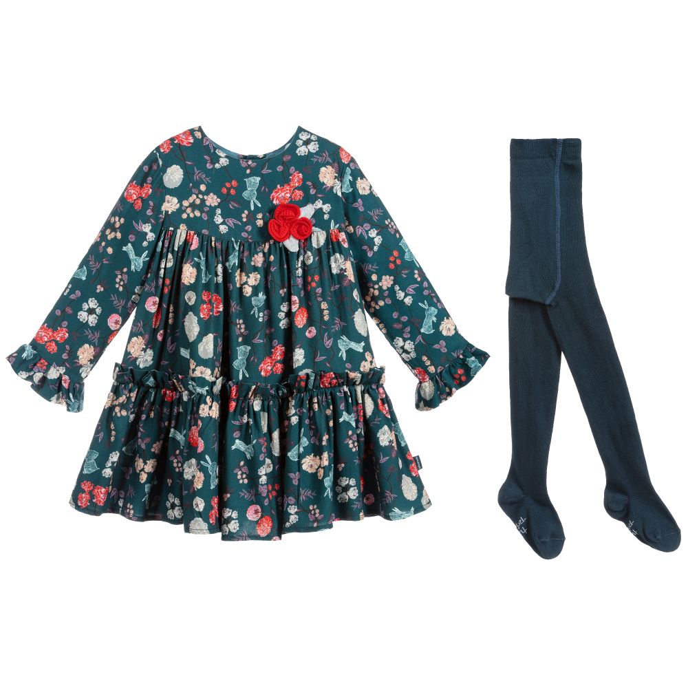 Tutto Piccolo-Комплект с зеленым платьем с цветочным рисунком | Childrensalon Outlet