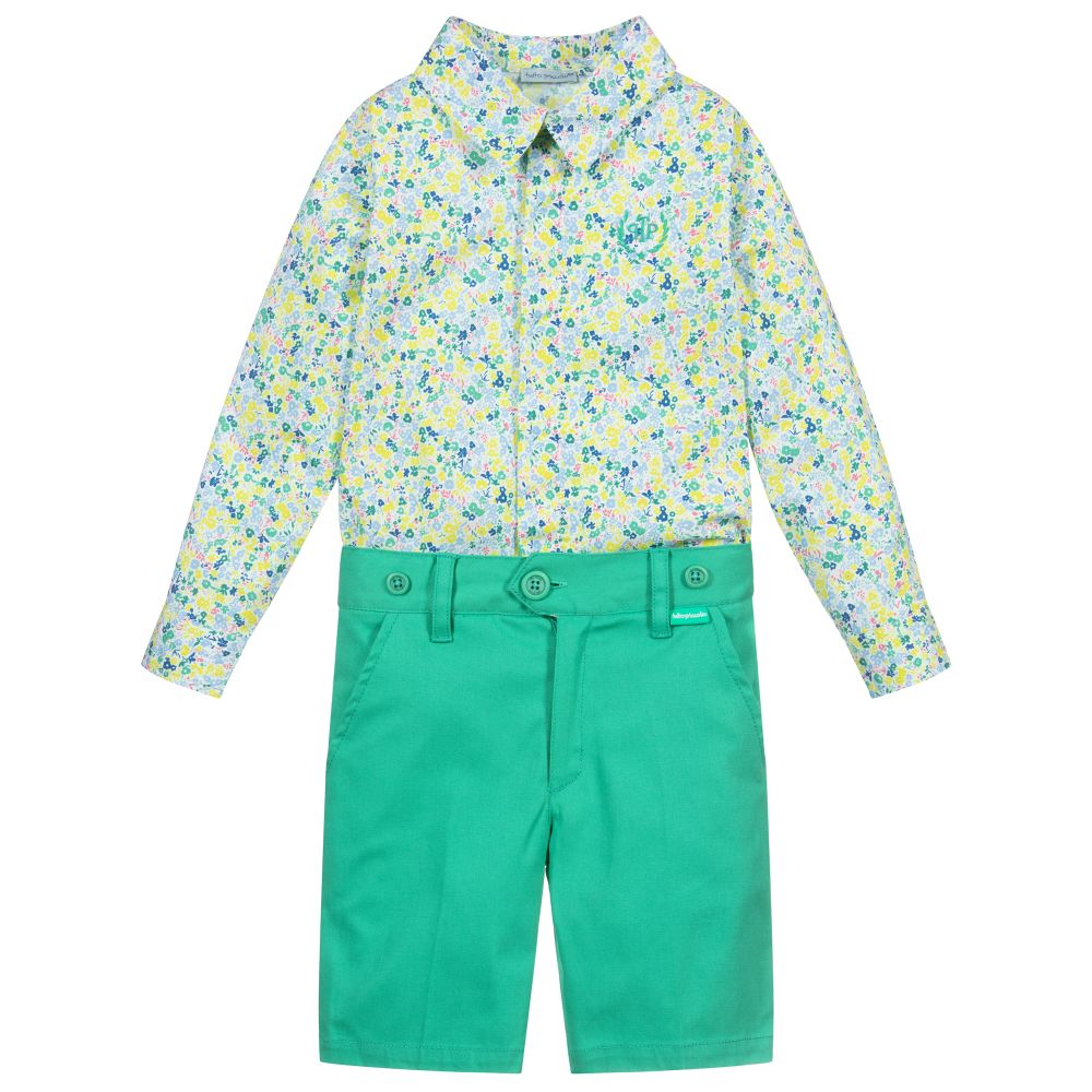 Tutto Piccolo - Grünes, geblümtes Set mit Shorts | Childrensalon