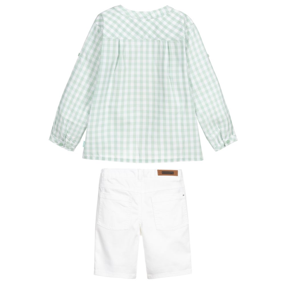 Tutto Piccolo-Зеленая рубашка в клетку и белые шорты | Childrensalon Outlet
