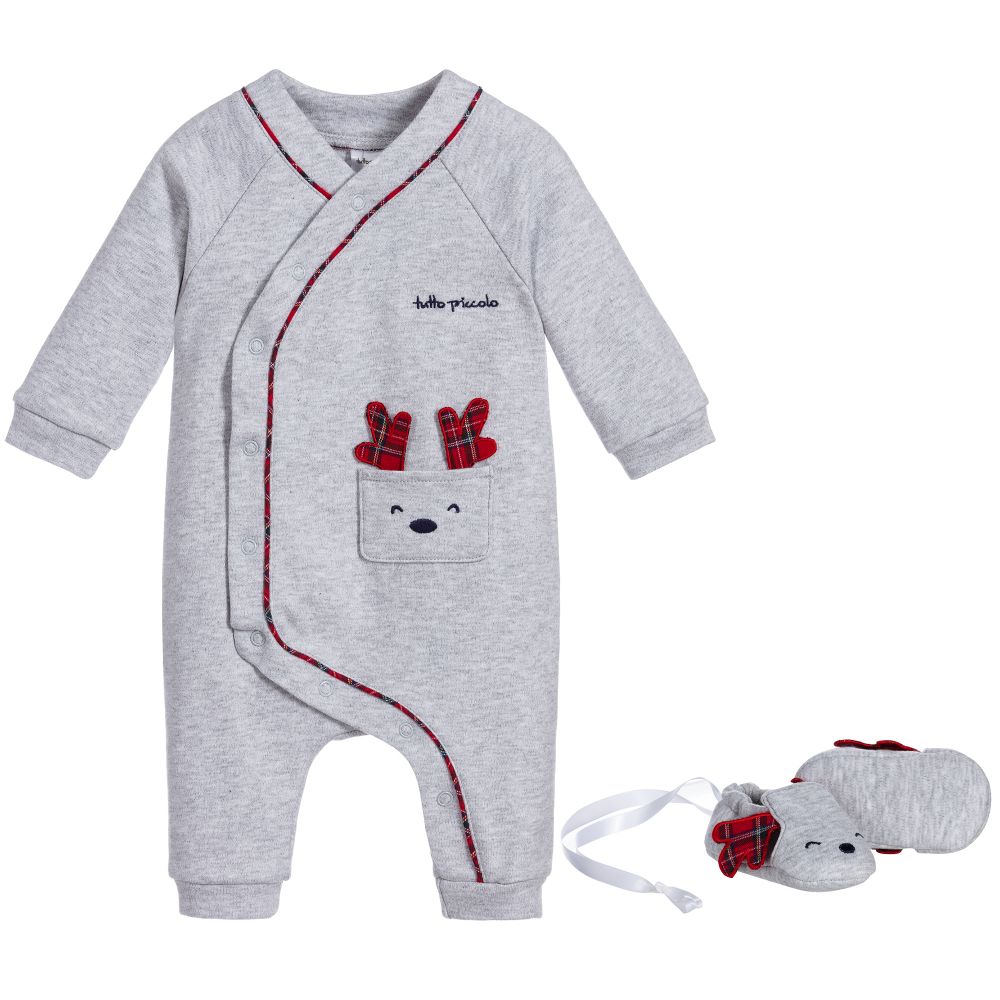 Tutto Piccolo - Grey Cotton Babysuit Set | Childrensalon
