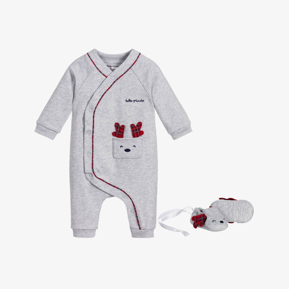 Tutto Piccolo-Grey Cotton Babysuit Set | Childrensalon Outlet