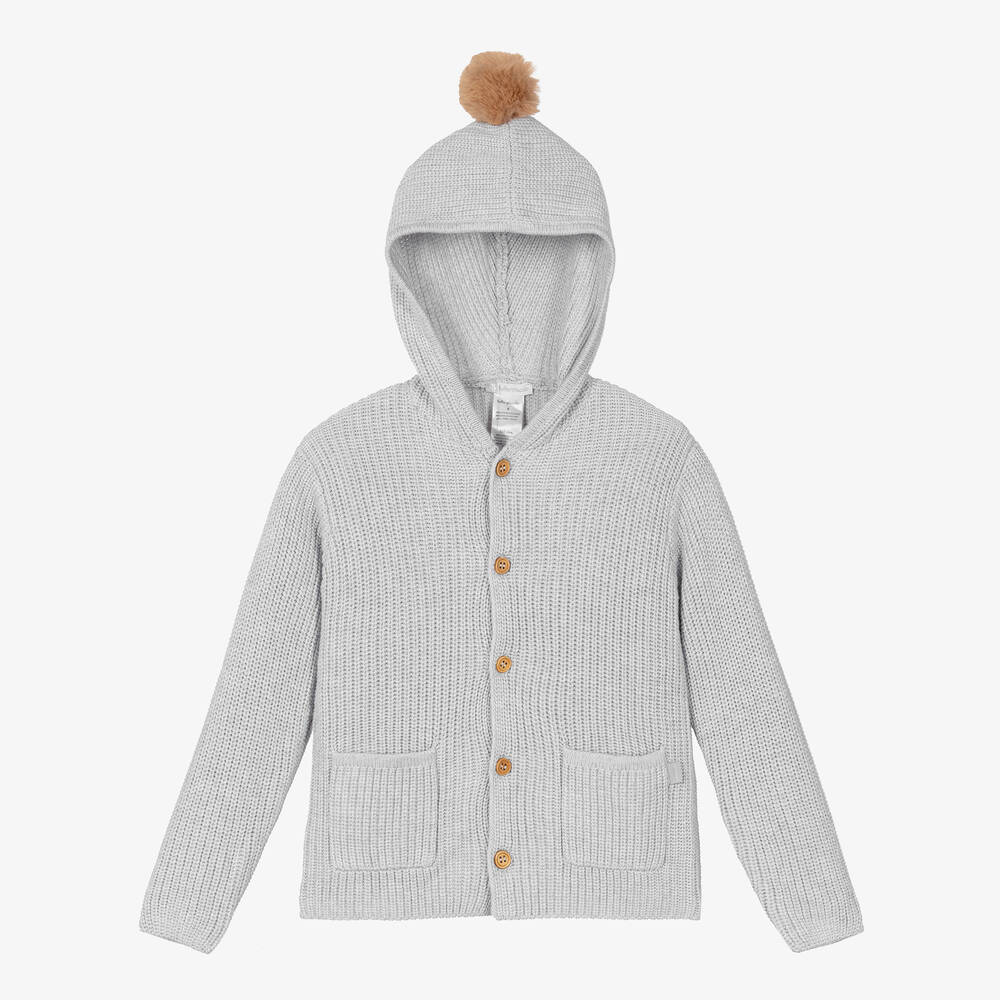 Tutto Piccolo - Grey Cotton Knit Hooded Cardigan | Childrensalon