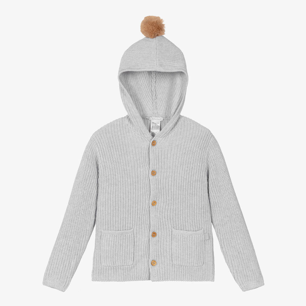 Tutto Piccolo - Graue Baumwoll-Strickjacke mit Kapuze | Childrensalon