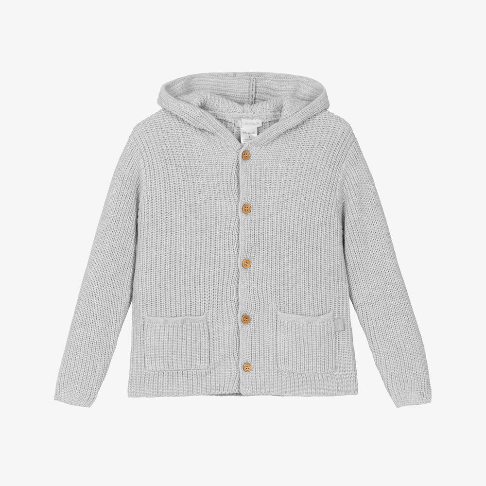 Tutto Piccolo-Grey Cotton Knit Hooded Cardigan | Childrensalon Outlet