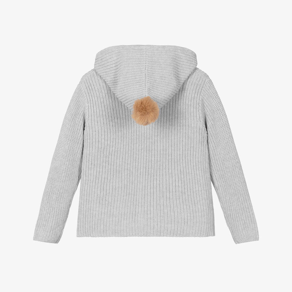 Tutto Piccolo-Grey Cotton Knit Hooded Cardigan | Childrensalon Outlet