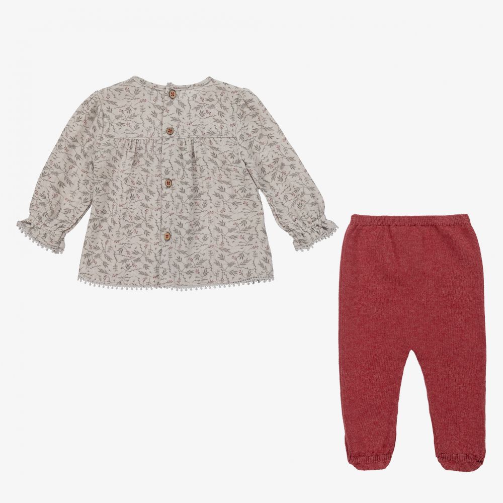 Tutto Piccolo-طقم بنطلون قطن لون رمادي وأحمر للمولودات | Childrensalon Outlet