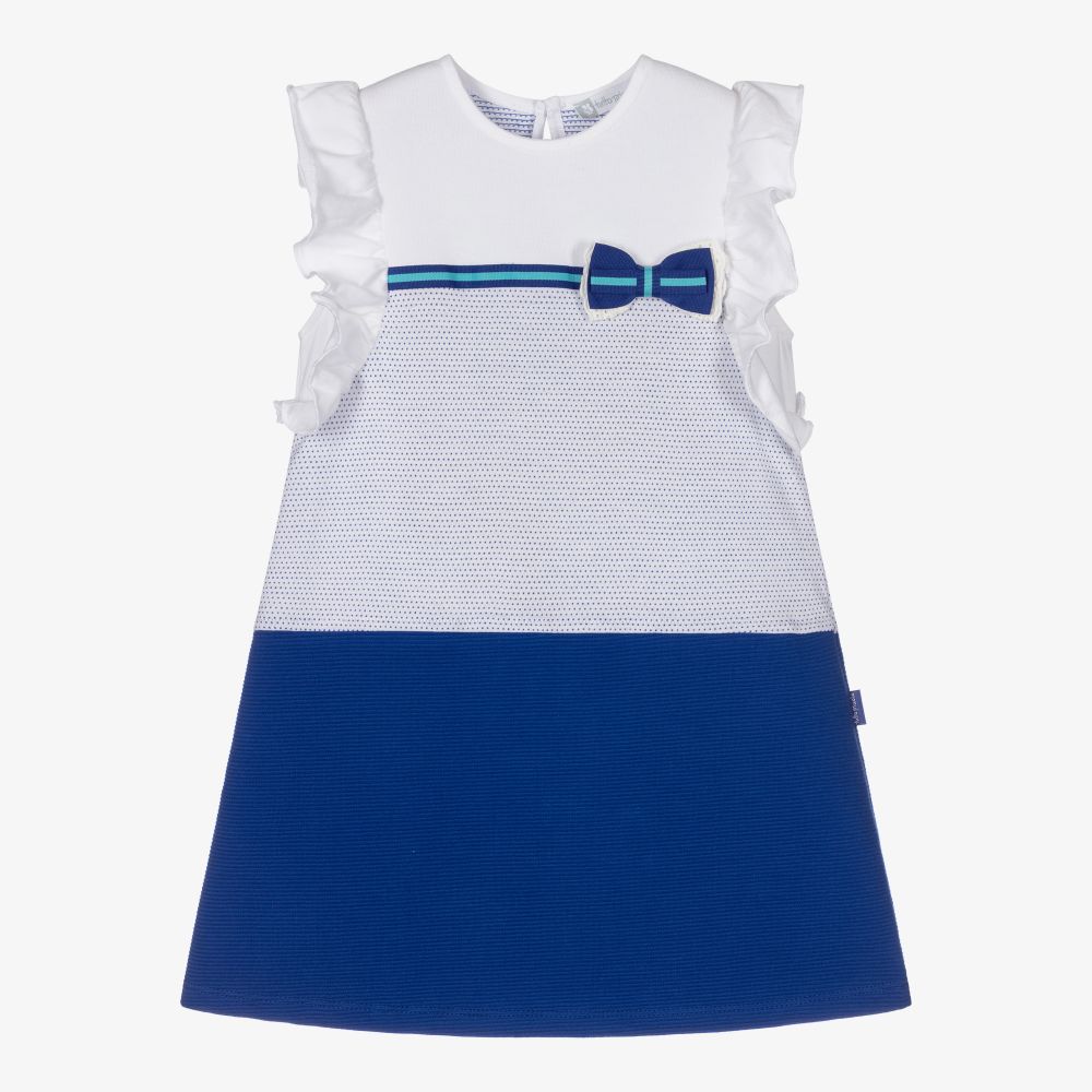 Tutto Piccolo - فستان قطن جيرسي لون عاجي وأزرق فاقع | Childrensalon