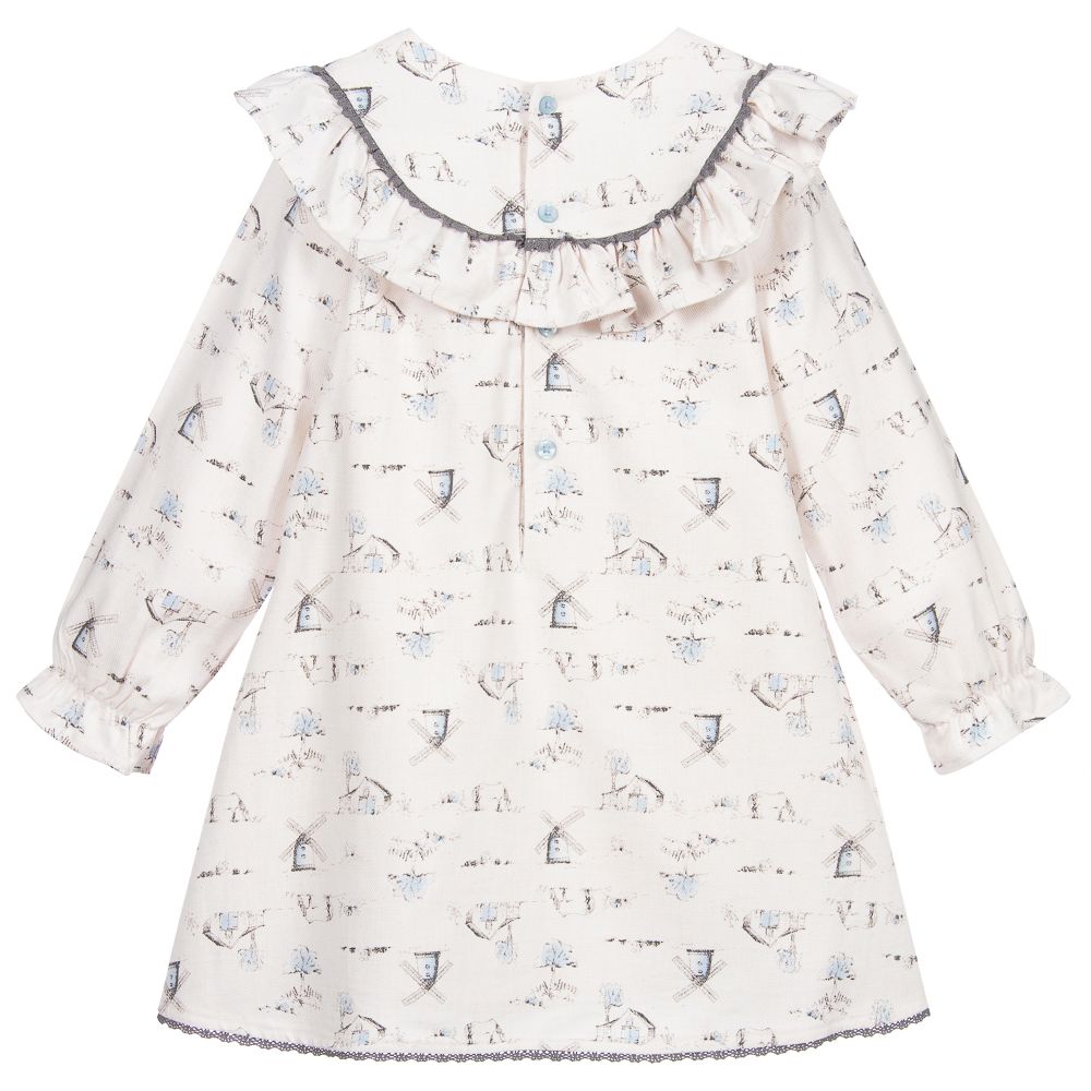 Tutto Piccolo-فستان وكولون مزيج قطن لون عاجي ورمادي | Childrensalon Outlet